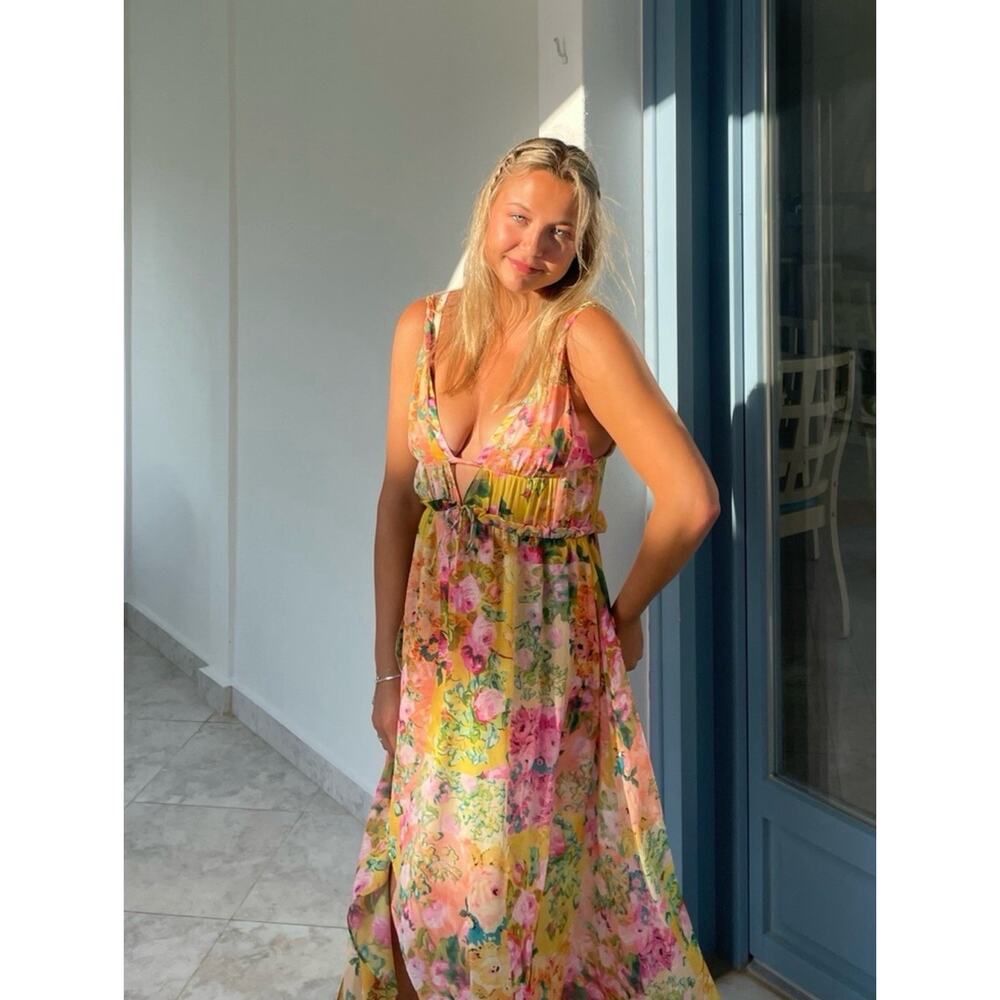 New For Love & Lemons Women's Madison Floral Maxi Dress Multicolor Size Large - Picture 3 of 13